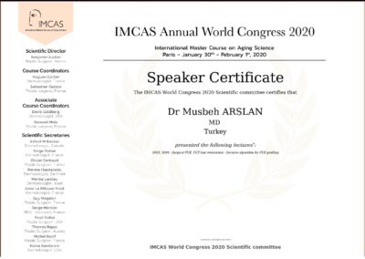 IMCAS Annual World Congress 2020 - Speaker Certificate